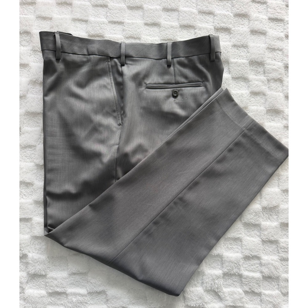 Saddlebred Mens Gray Flat Front Dress Pants Trousers 40x29 Straight Leg EUC